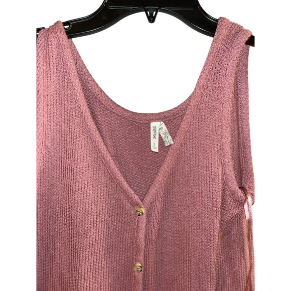 Mudd Tank Top S Womens Y2K 90s Style Waffle Knit Fitted Button Down Tie Mauve - Picture 2 of 5